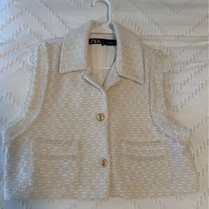 Zara Beige Textured Vest with Gold Accents